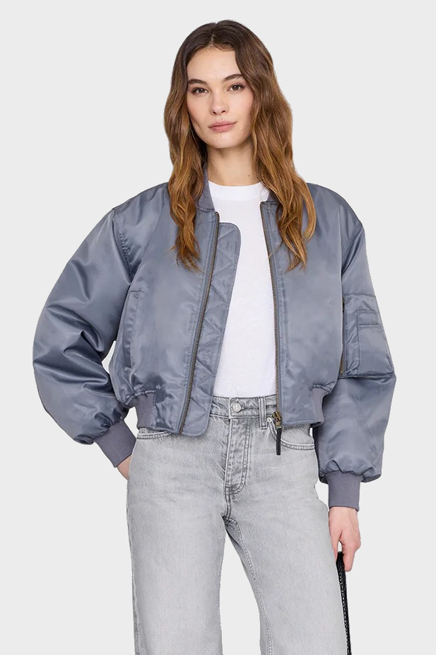 ANINE BING Cropped Bomber Jacket in Grey