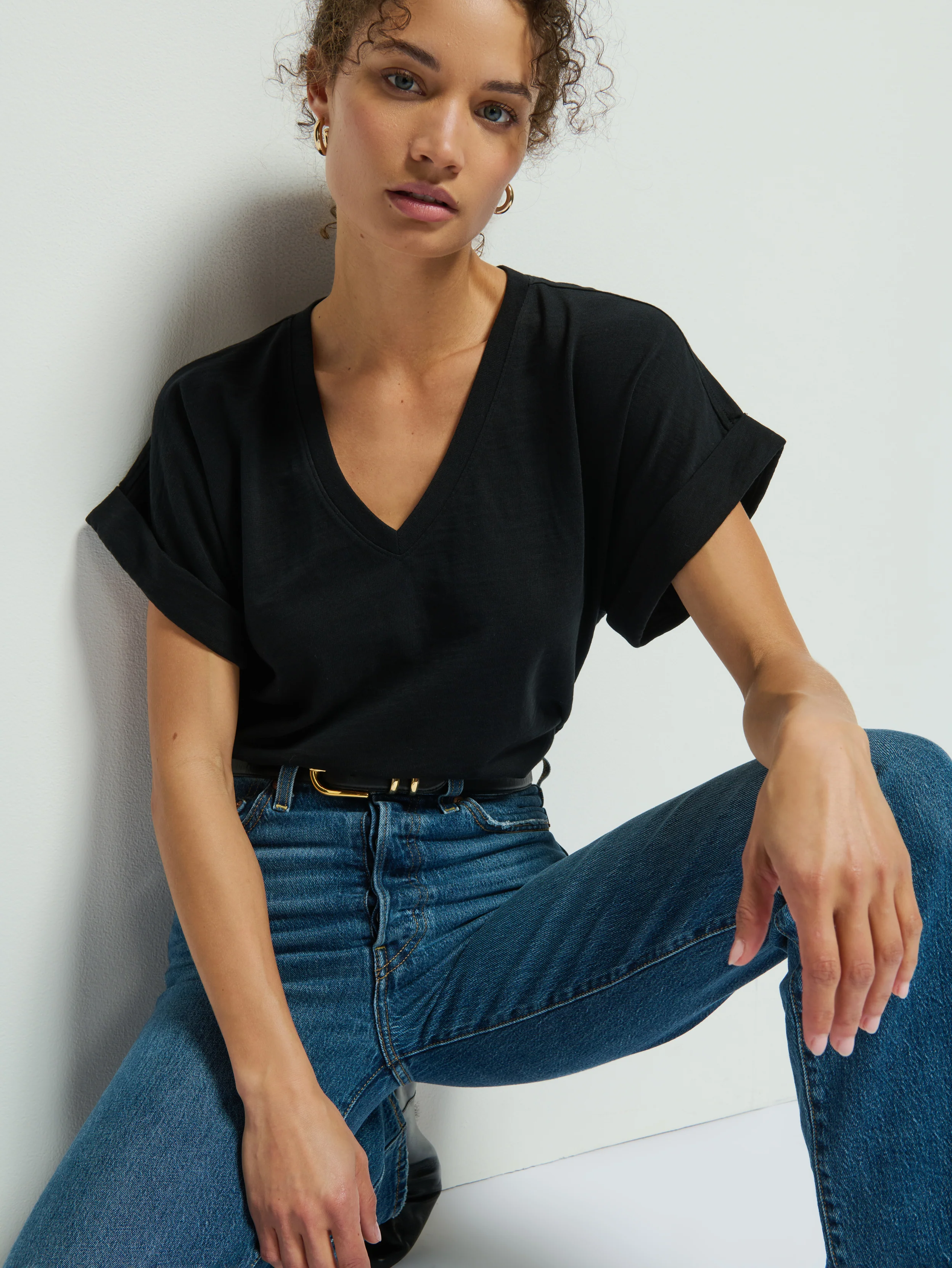 NATION LTD Stevie Cuffed T-Shirt in Jet Black