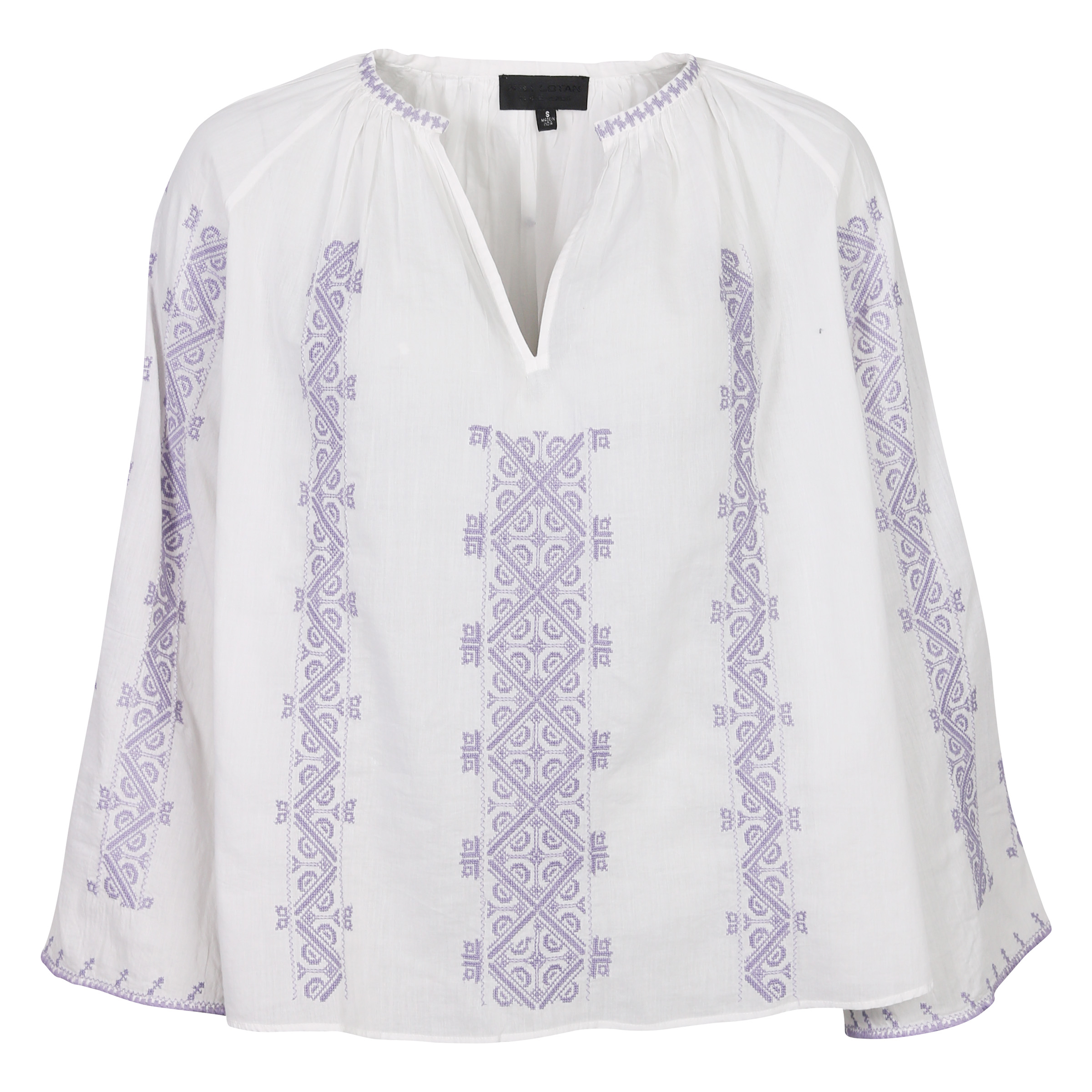 Nili Lotan Palestinian Embroidered Shirt Anna White/Lilac