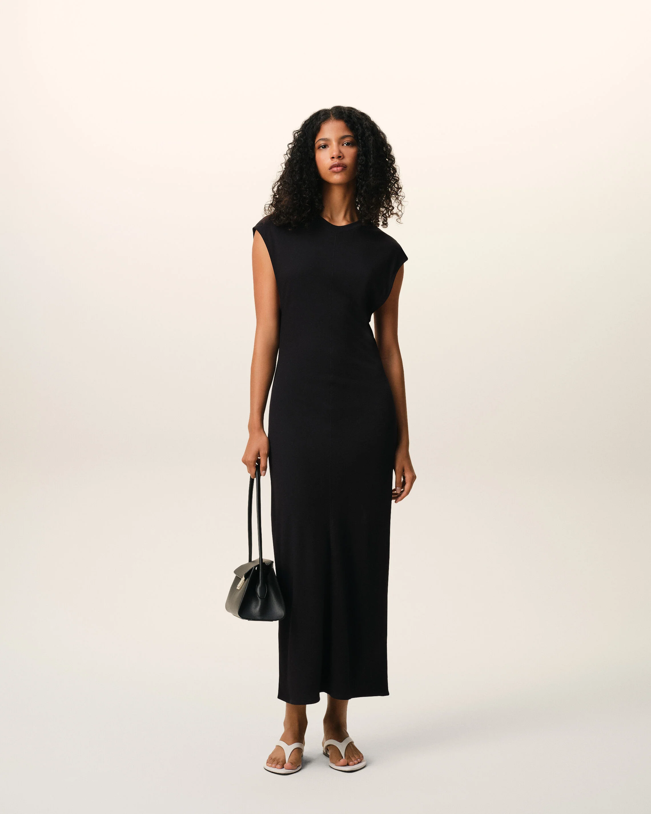 AMI PARIS Viscose Fitted Long Dress in Black L