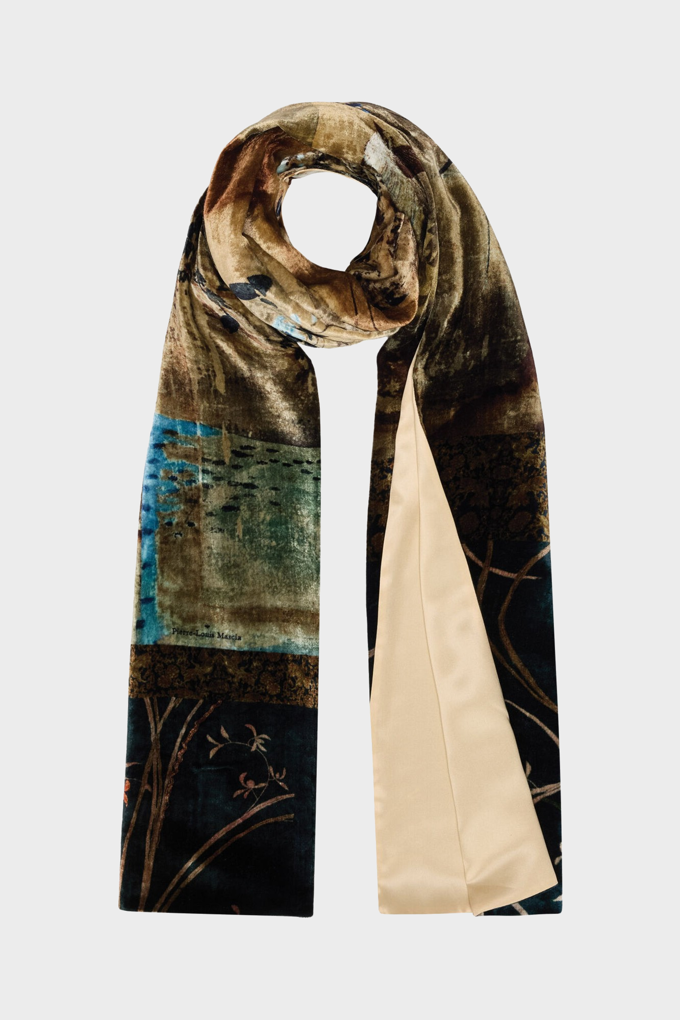 PIERRE-LOUIS MASCIA Velvet Scarf in Blue/Brown