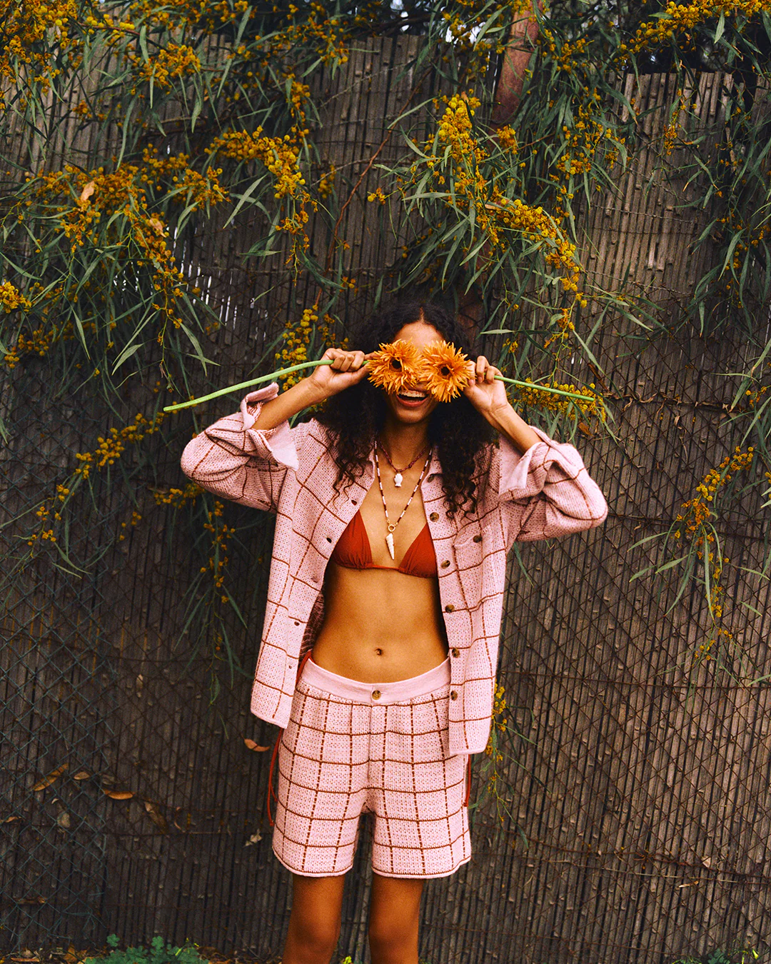 GUEST IN RESIDENCE Dylan Plaid Cashmere/Linen Shirt in Sprinkle/Burnt Sienna