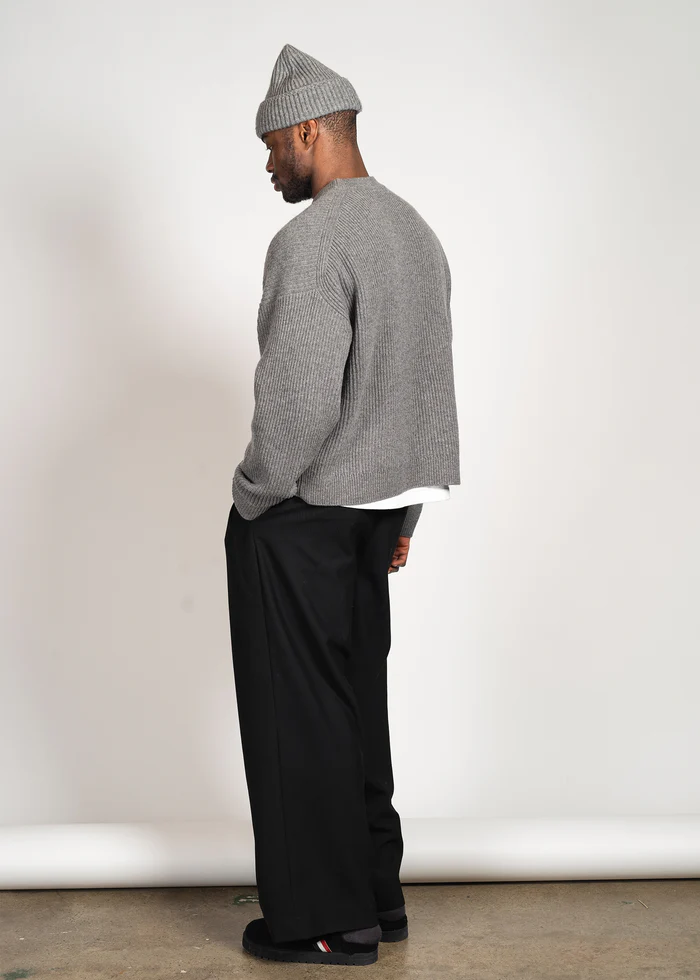 YACAIA Ribbed Wool/Cashmere Sweater in Grey Melange