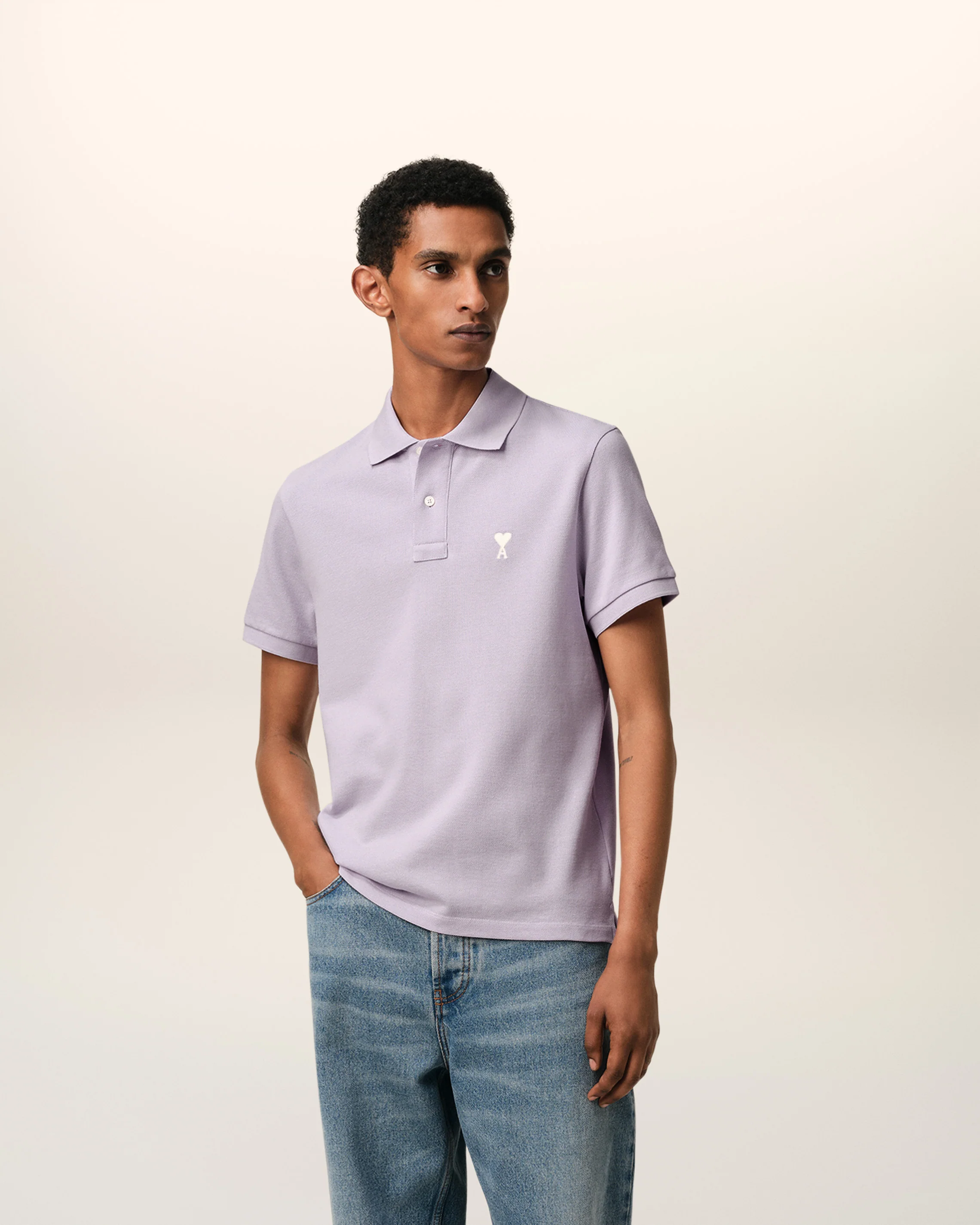 AMI PARIS de Coeur Pique Polo Shirt in Lilac AMI PARIS de Coeur Pique Polo Shirt in Lilac