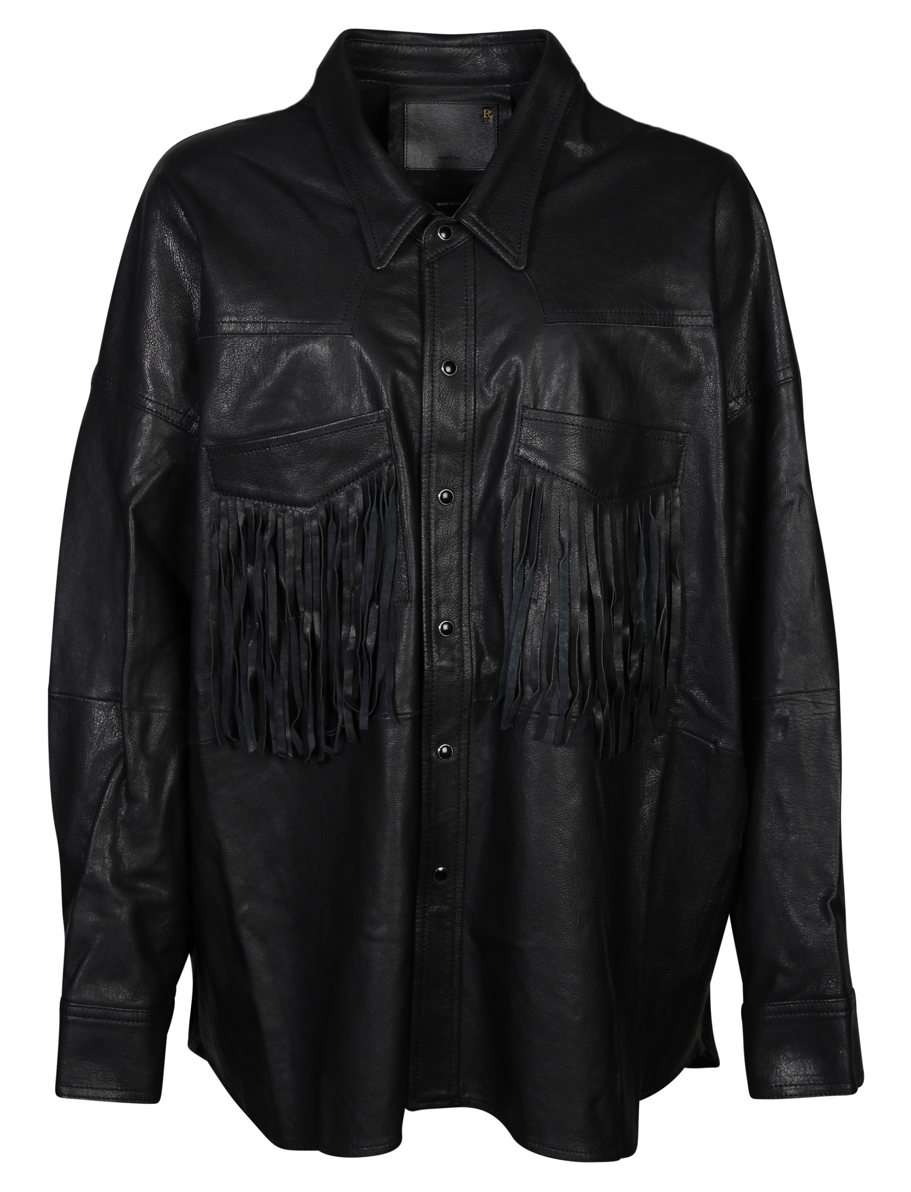 R13 Leather Overshirt Black With Fringes S