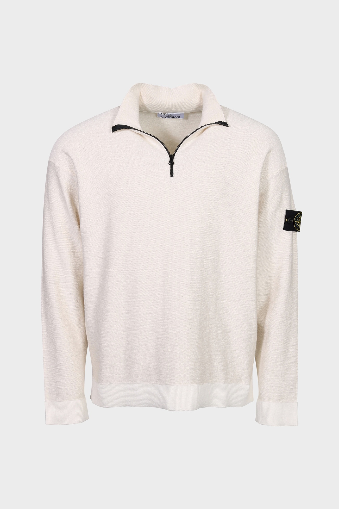 STONE ISLAND Summer Knit Half Zip Pullover in Cream