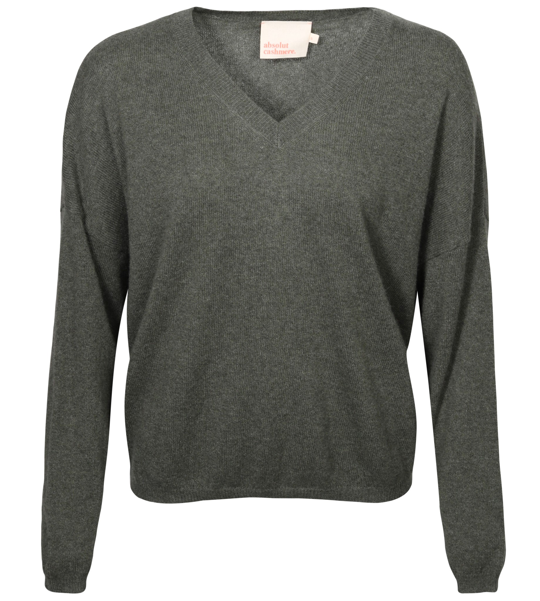 ABSOLUT CASHMERE V-Neck Sweater Alicia in Khaki Melange L