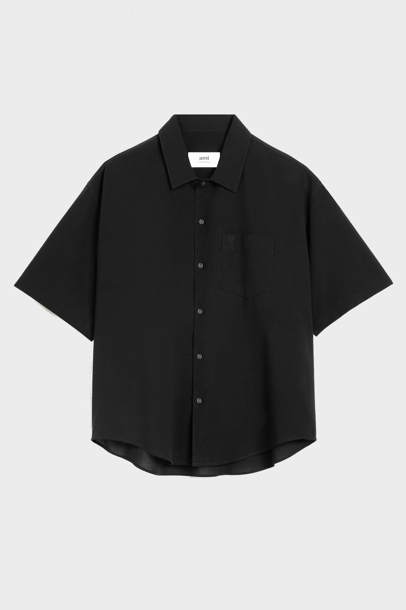 AMI PARIS de Coeur Boxy Fit Cotton Crepe SL Shirt in Black S