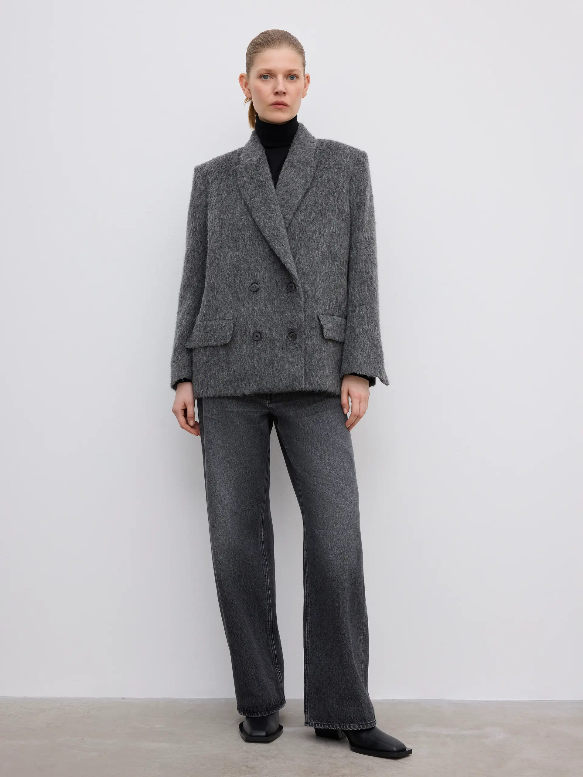 DAGMAR Brushed Wool Blazer in Grey