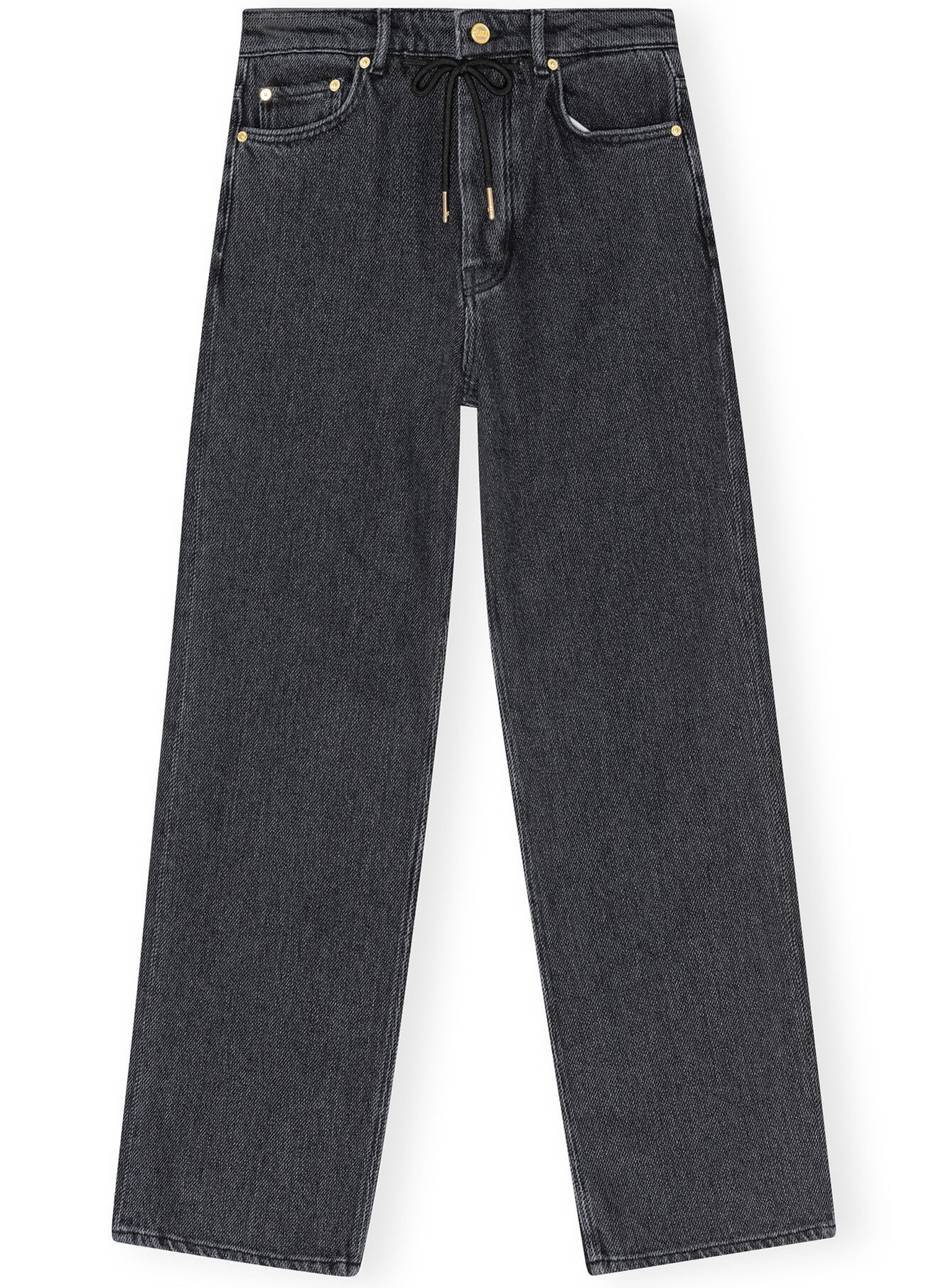 GANNI Heavy Denim Izey Drawstring Jeans in Washed Black GANNI Heavy Denim Izey Drawstring Jeans in Washed Black