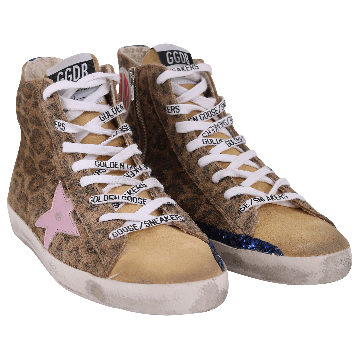 Golden Goose Francy Leopard Print Suede Star Glitter