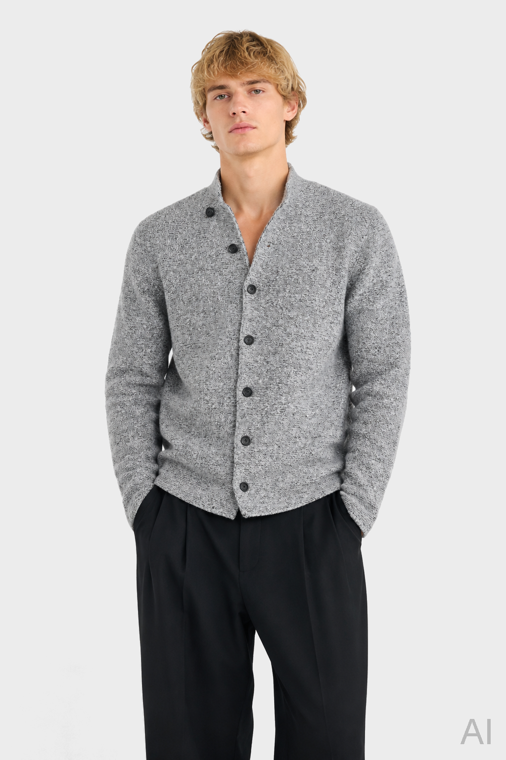 HANNES ROETHER Knit Jacket in Grey Melange XXL