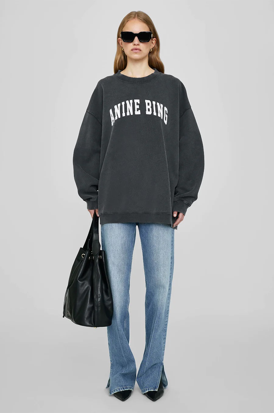 ANINE BING Tyler Sweatshirt in Washed Black M