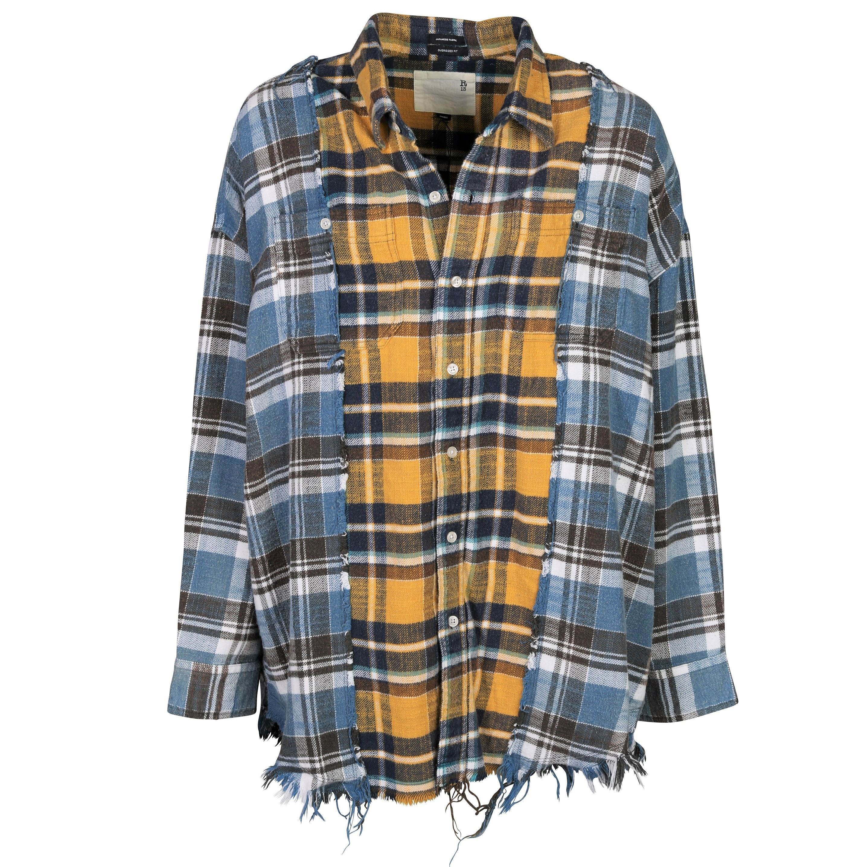 R13 Drop Neck Combo Workshirt Blue/Yellow Check