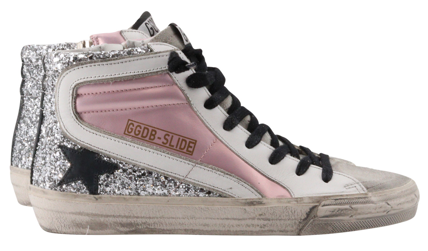 Golden Goose Slide Laminated And Glitter Upper Leather Star And Wave