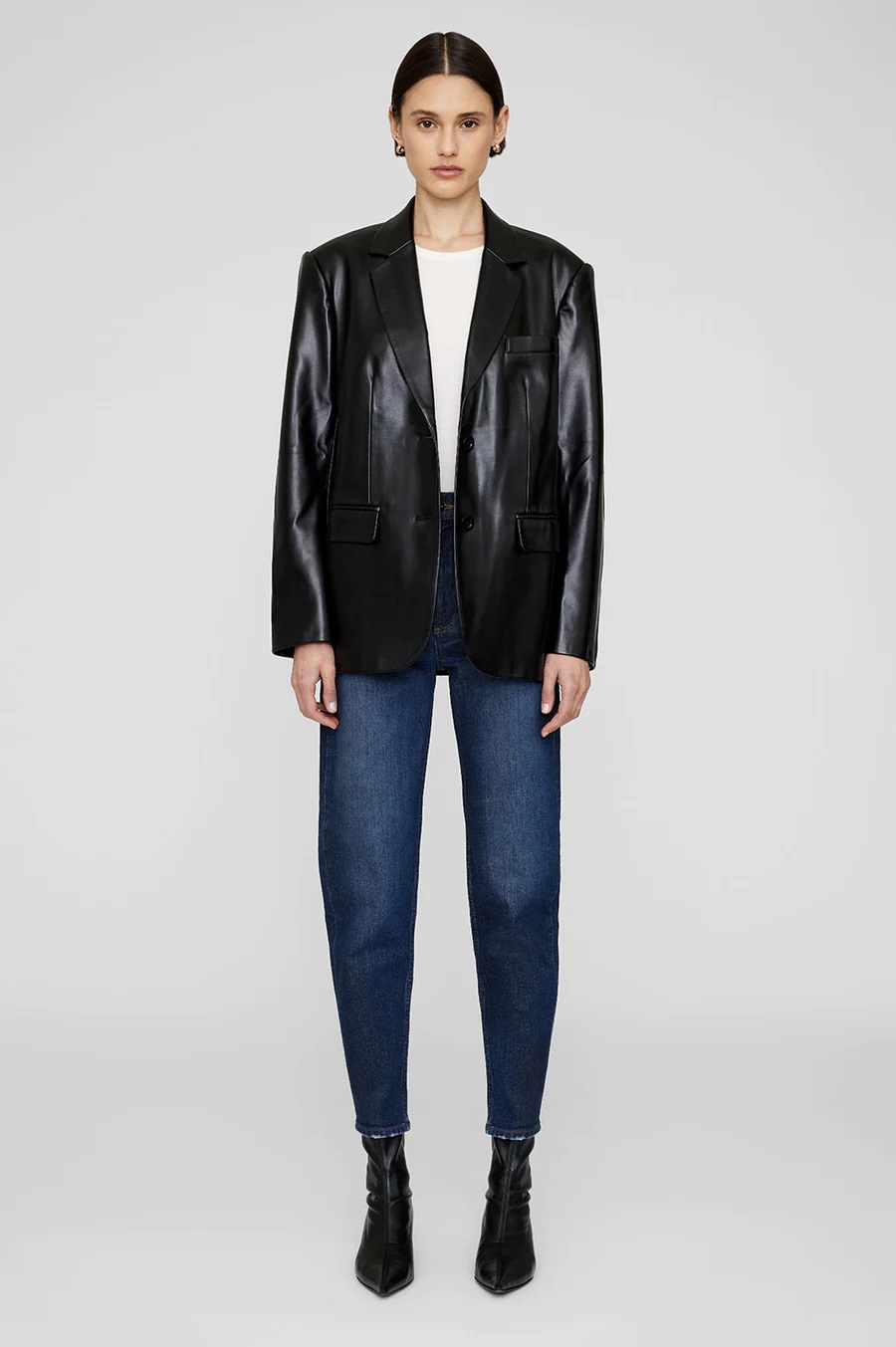 ANINE BING Classic Blazer in Black Recycled Leather XS