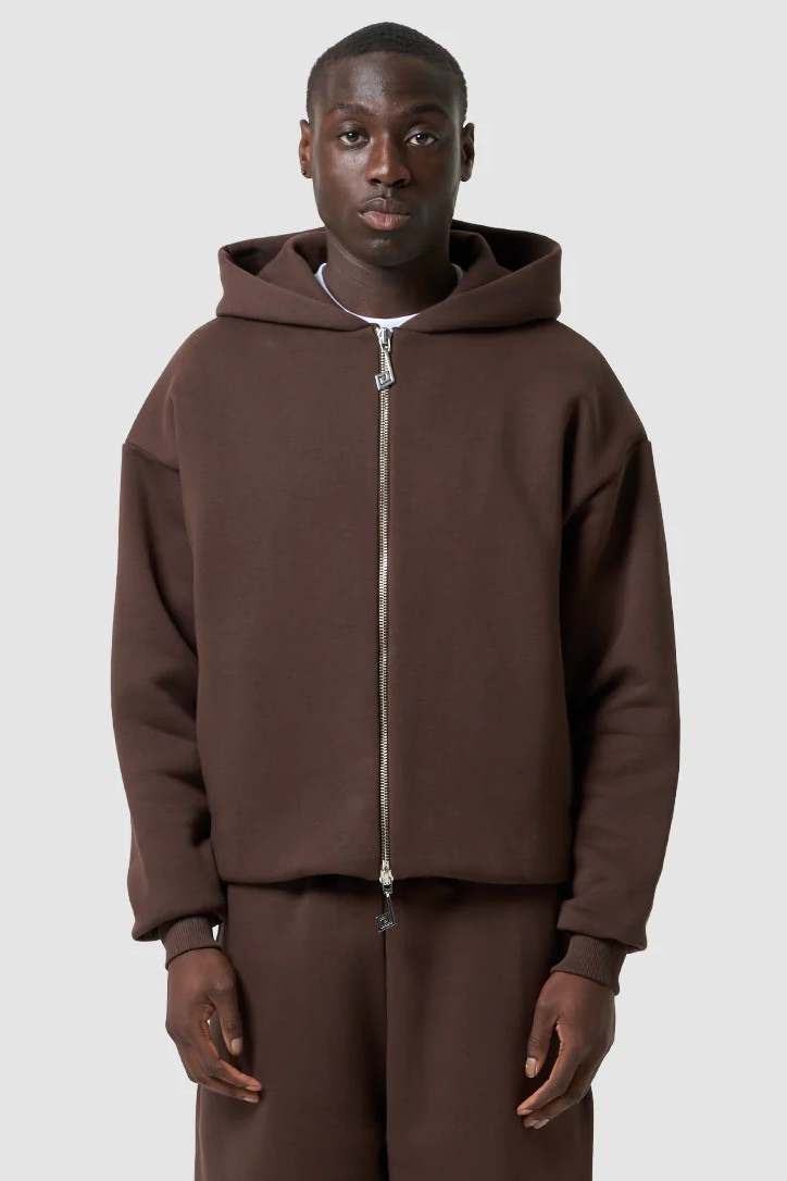 PERPLEX Two Way Zip Hoodie in Mocca