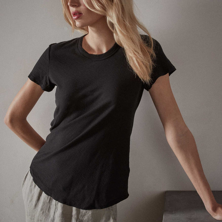 JAMES PERSE Sheer Slub Crew Neck T-Shirt in Black 3/L