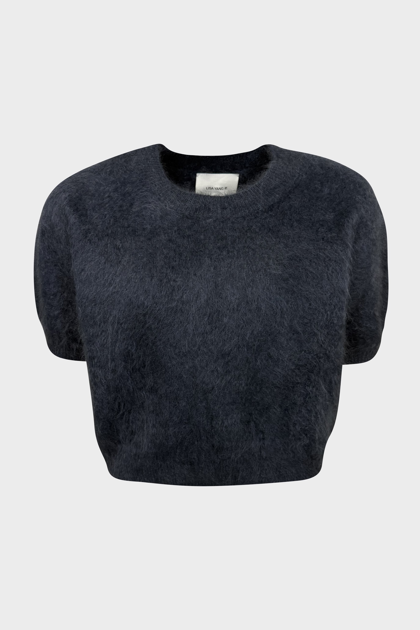 LISA YANG Brushed Cashmere Short Sleeve Sweater in Night Fall