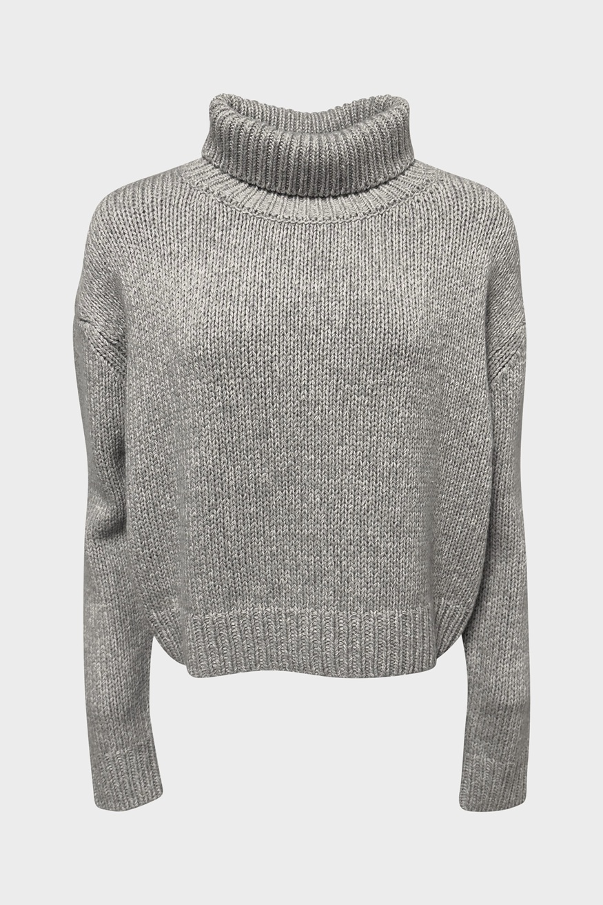 FLONA Cashmere Turtleneck Sweater Grey Melange