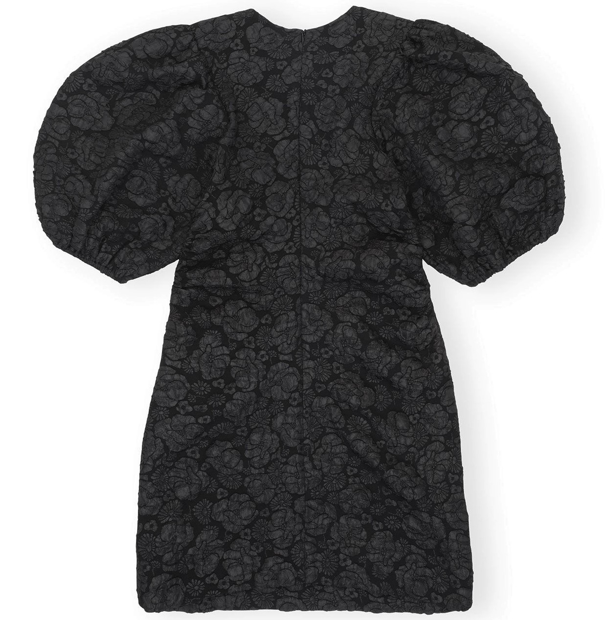 GANNI Stretch Jacquard Puff Sleeve Mini Dress in Black 38