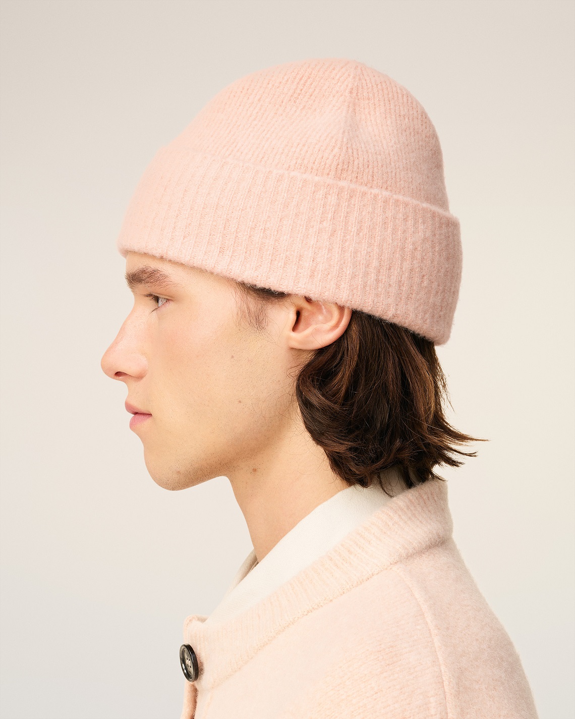 AMI PARIS de Coeur Beanie in Powder/Off White AMI PARIS de Coeur Beanie in Powder/Off White