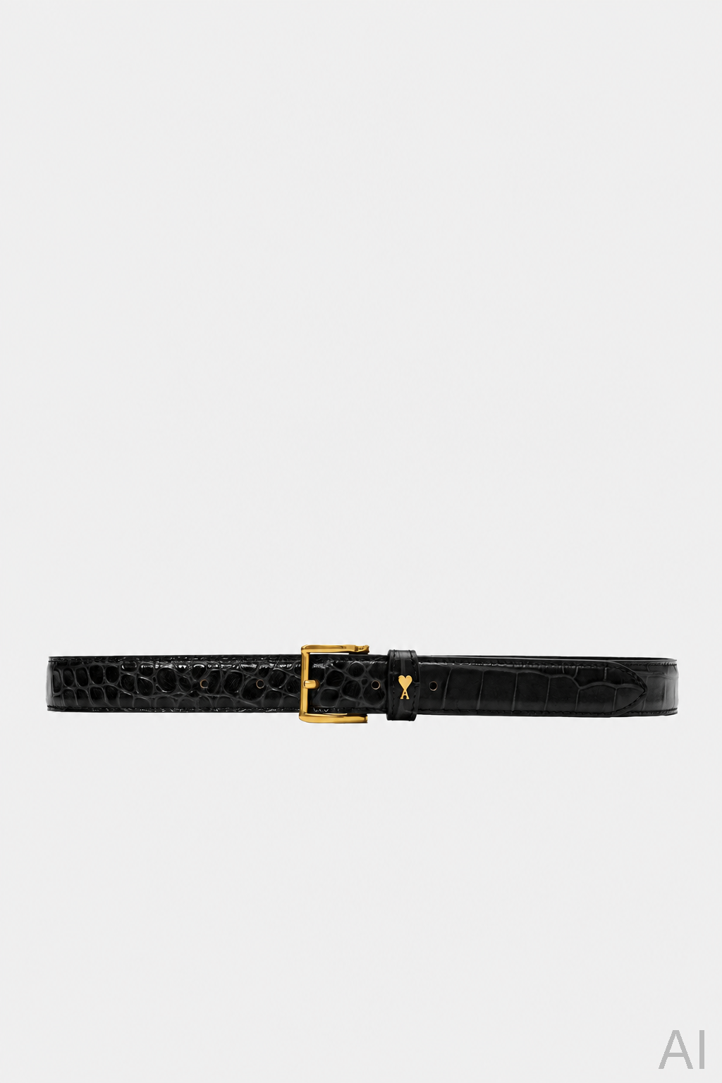AMI PARIS Crocodile Embossed Leather Belt in Black