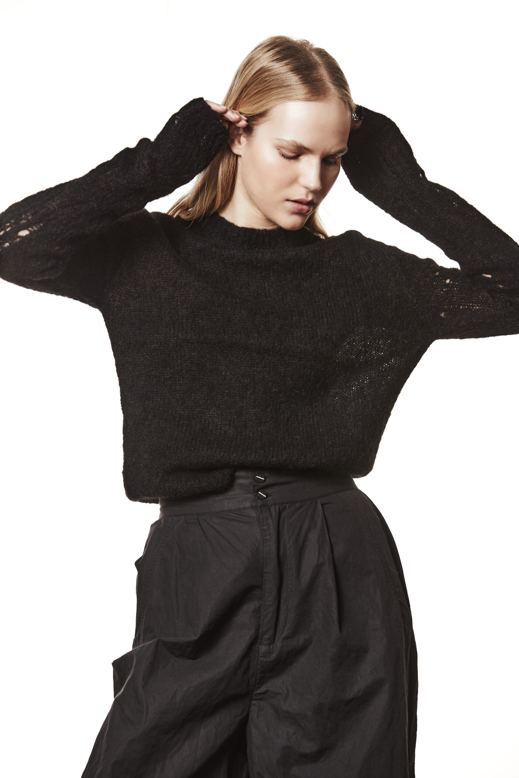 THOM KROM Distroyed Knit Pullover in Black