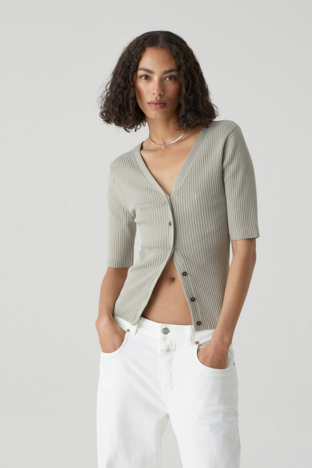 CLOSED Knitted Cardigan in Khaki