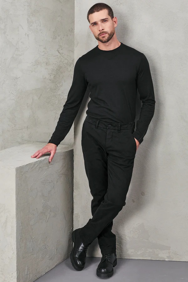 TRANSIT UOMO Cotton Stretch Pant in Black
