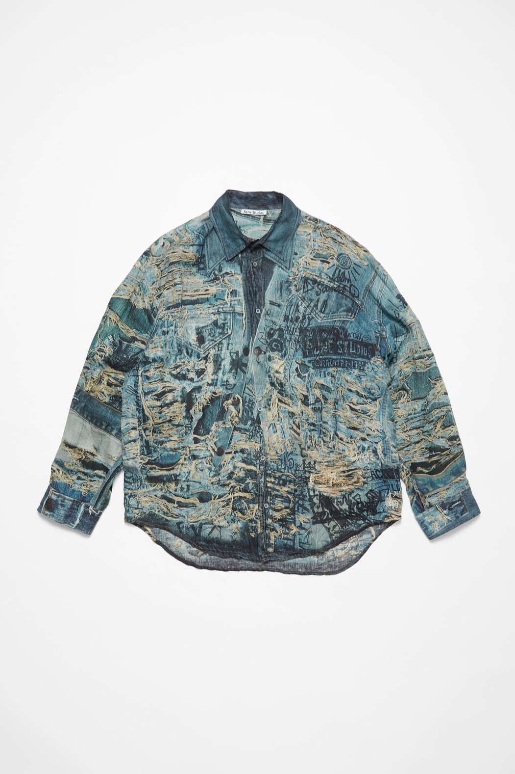 ACNE STUDIOS Oversize Printed Linen Shirt in Denim Blue ACNE STUDIOS Oversize Printed Linen Shirt in Denim Blue