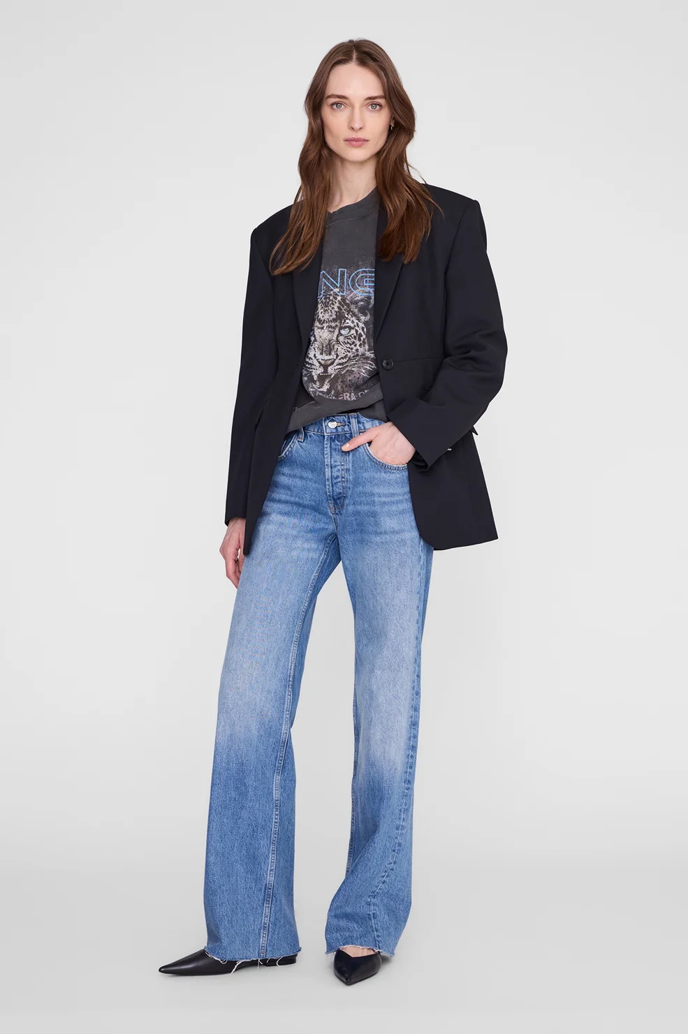 ANINE BING Miles Leo Muse Oversized Sweatshirt in Washed Black