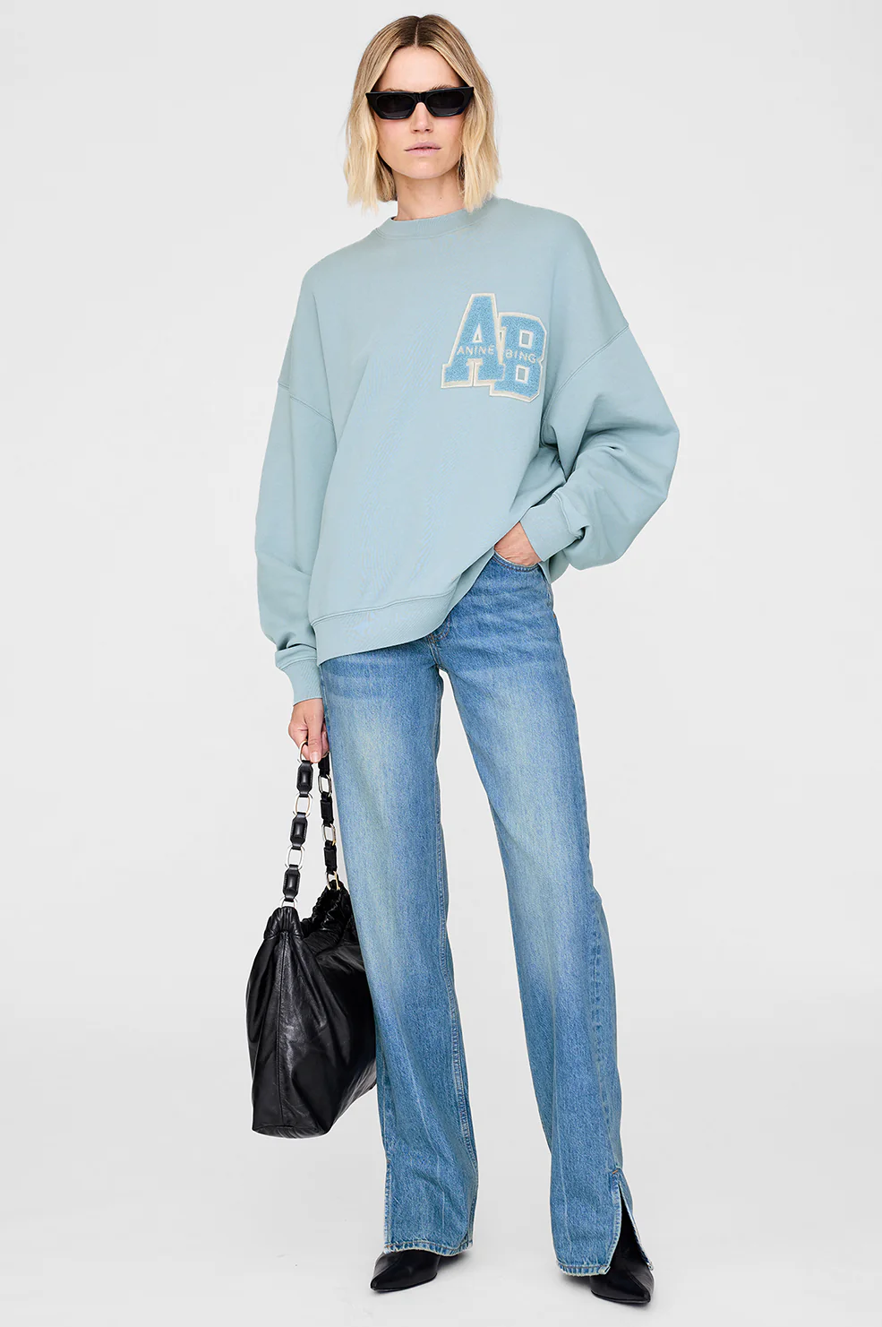 ANINE BING Miles Oversized Sweatshirt Letterman Light Blue