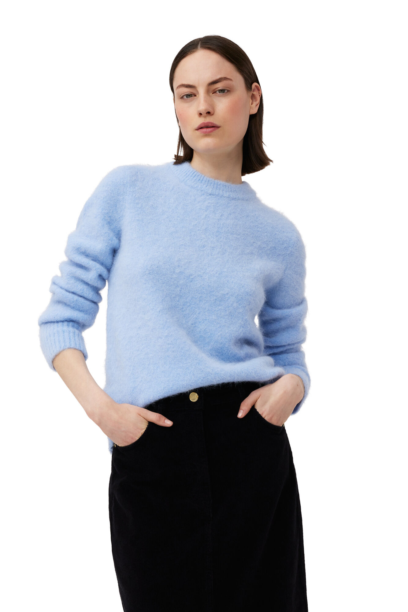 GANNI Brushed Alpaca Pullover in Powder Blue S