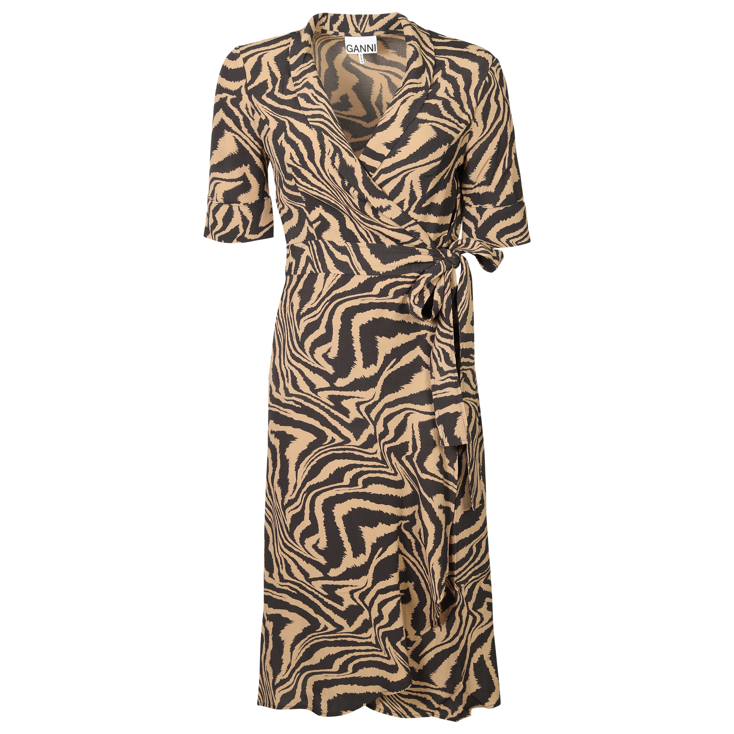Ganni Wrap Dress Animal Printed Crepe