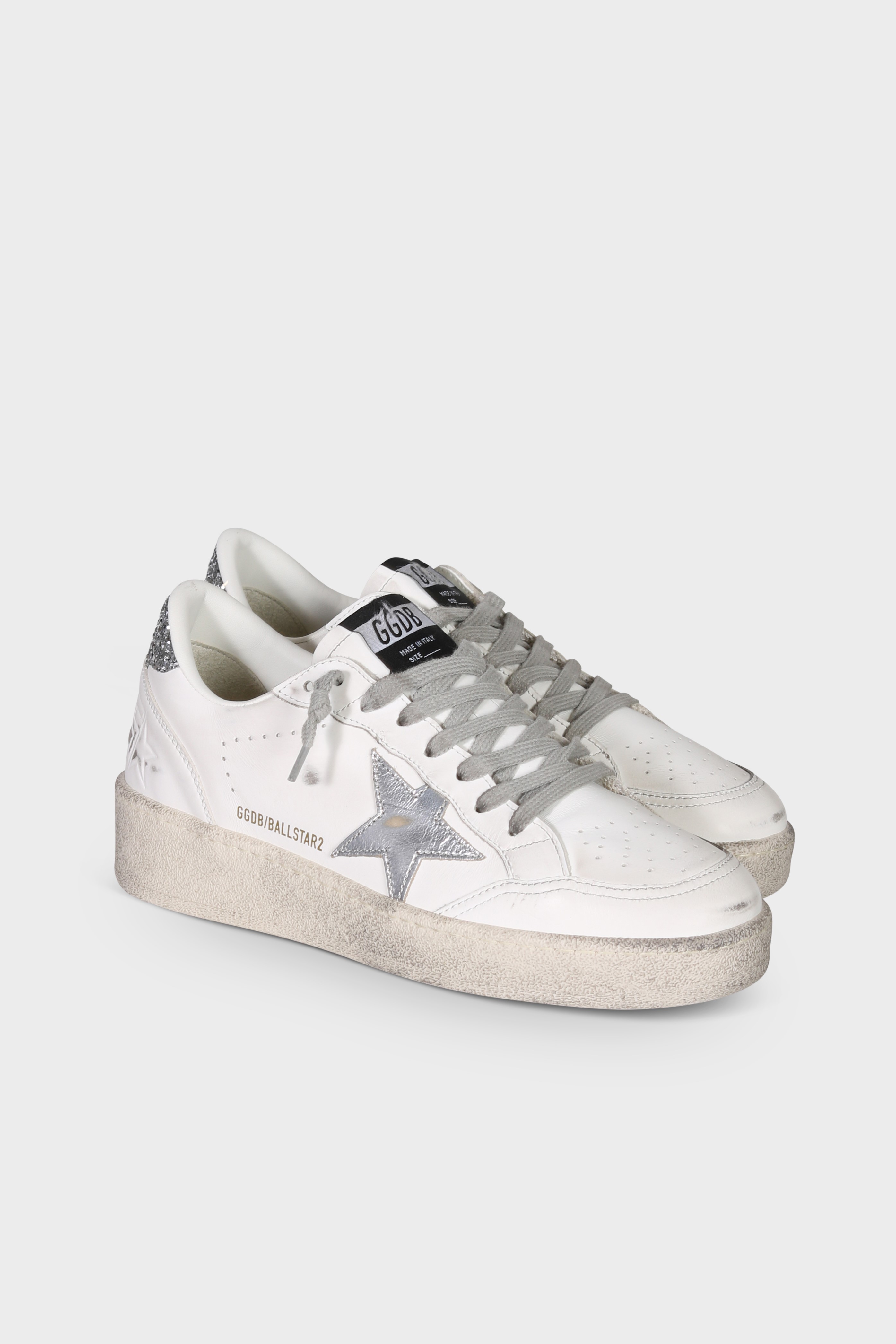 GOLDEN GOOSE Ballstar 2 in White/Silver Glitter Heel