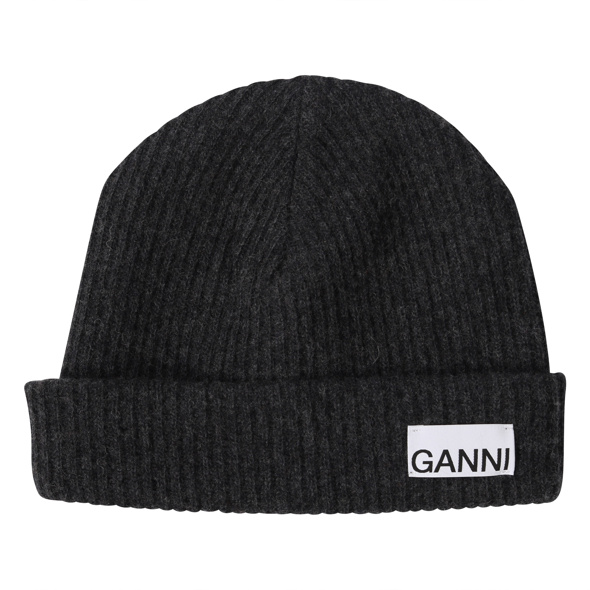 Ganni Recycled Wool Knit Hat Dark Grey Melange