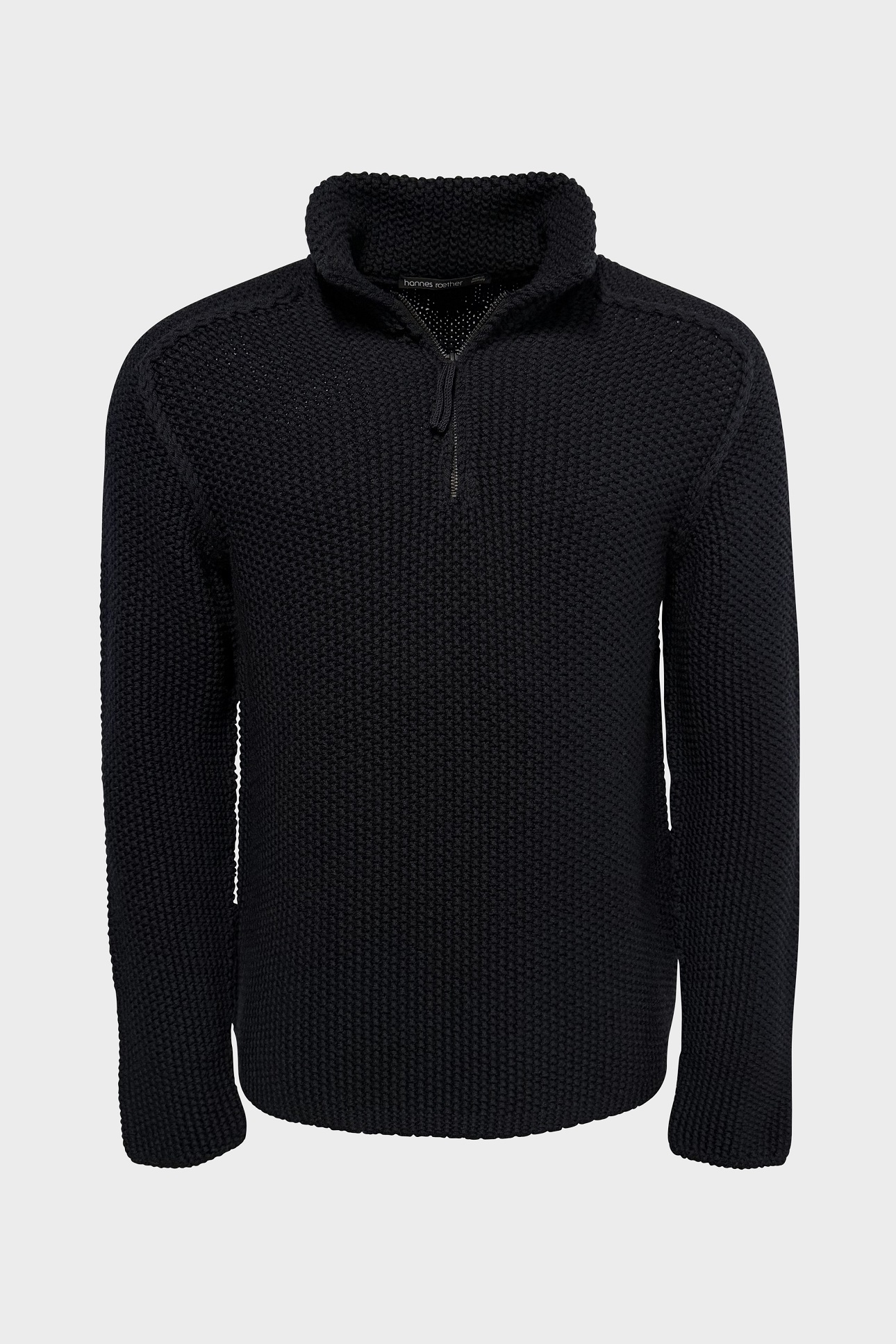 HANNES ROETHER Zip Wool Sweater in Navy