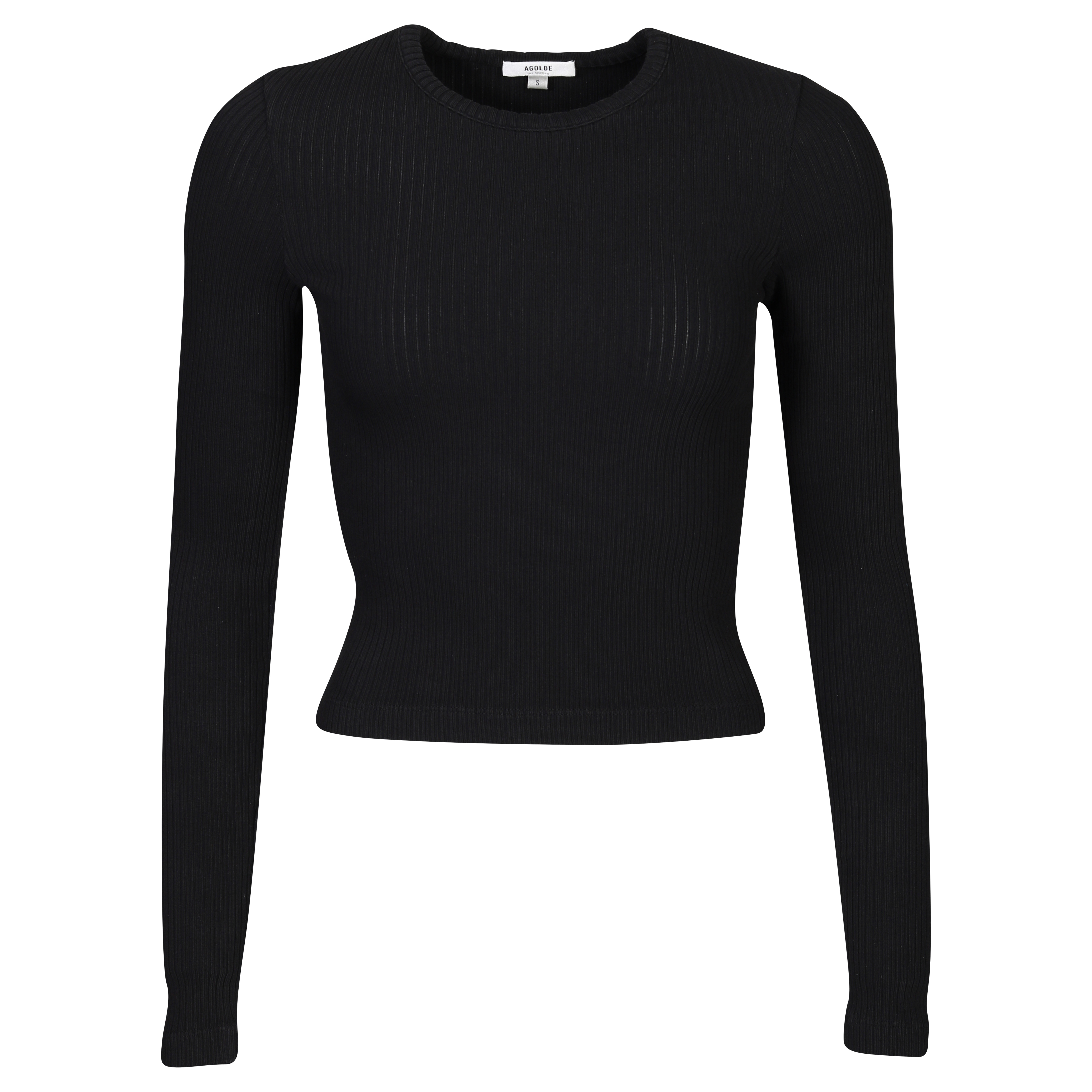 Agolde Alma Shrunken Crewneck Rib Top in Black