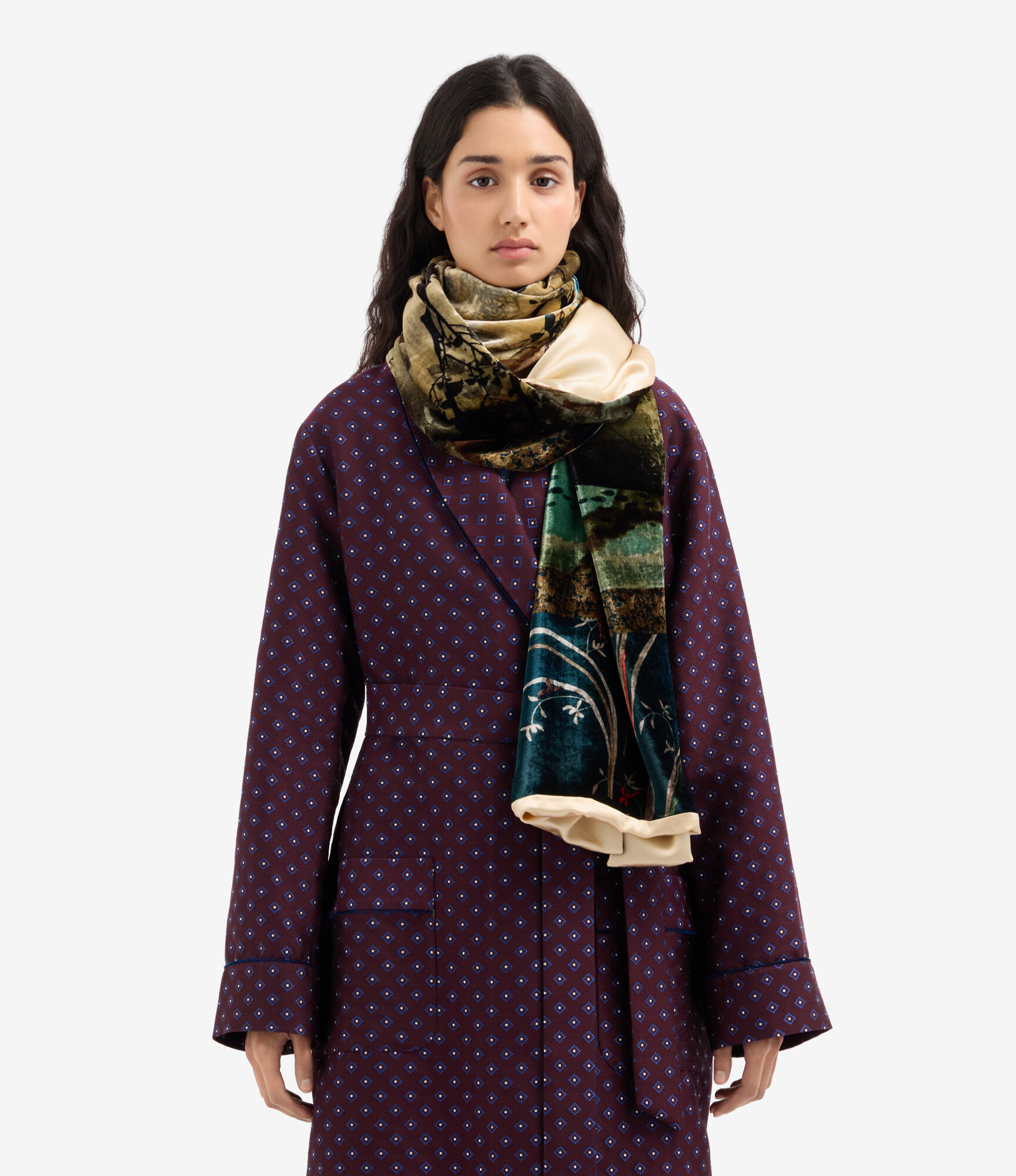 PIERRE-LOUIS MASCIA Velvet Scarf in Blue/Brown