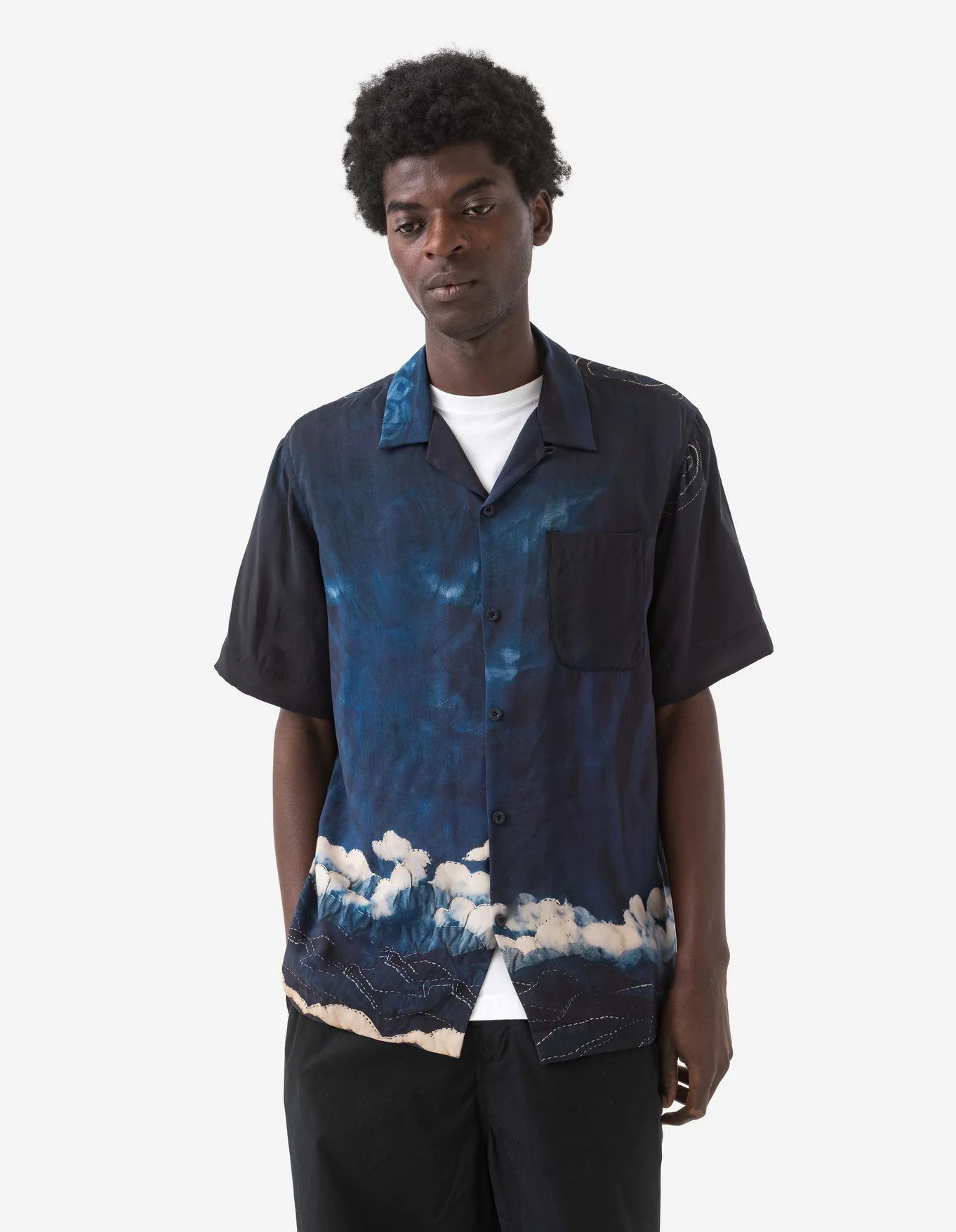MAHARISHI 6230 Boro Crane Camp Collar Shirt in Indigo