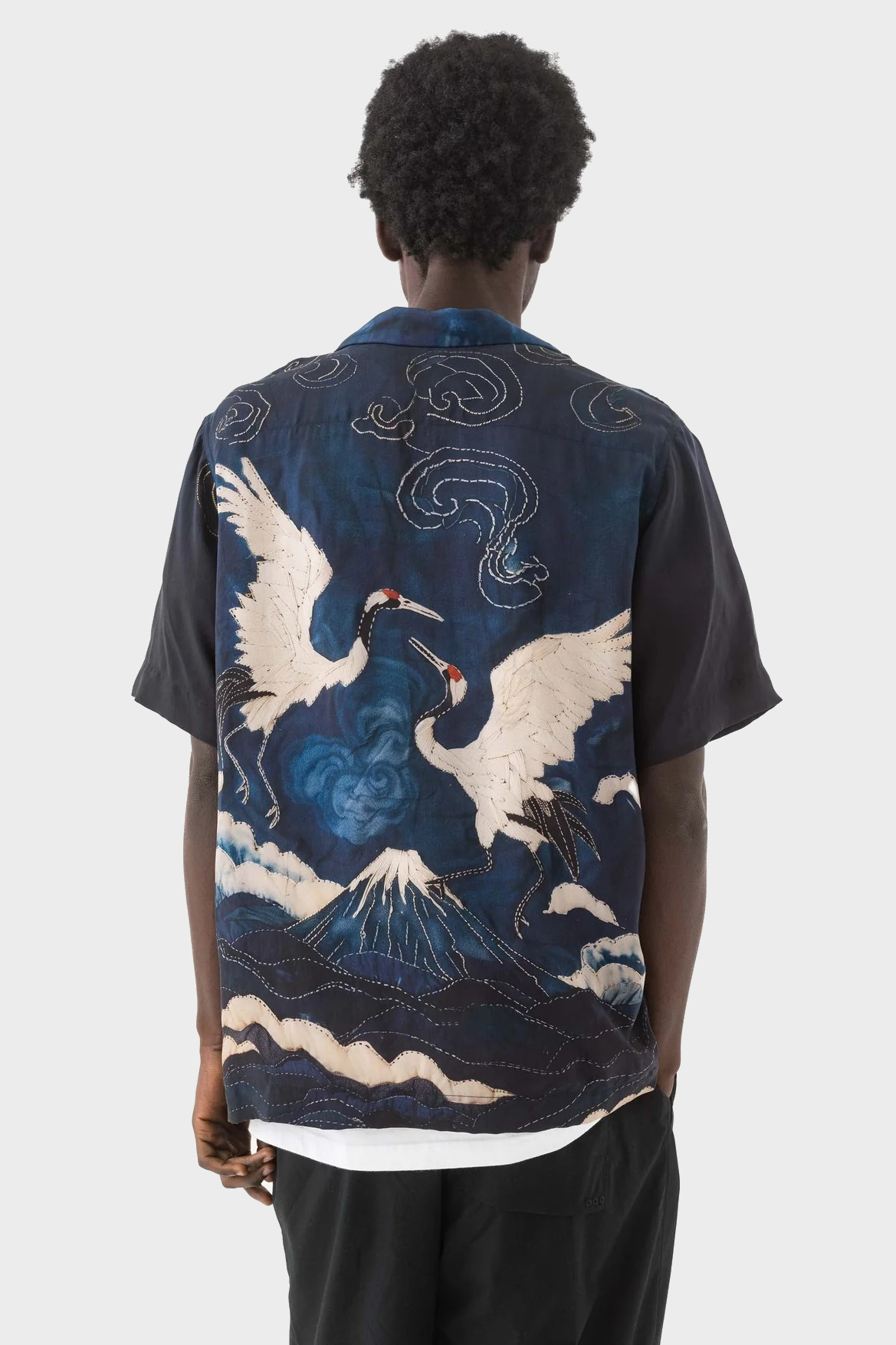 MAHARISHI 6230 Boro Crane Camp Collar Shirt in Indigo