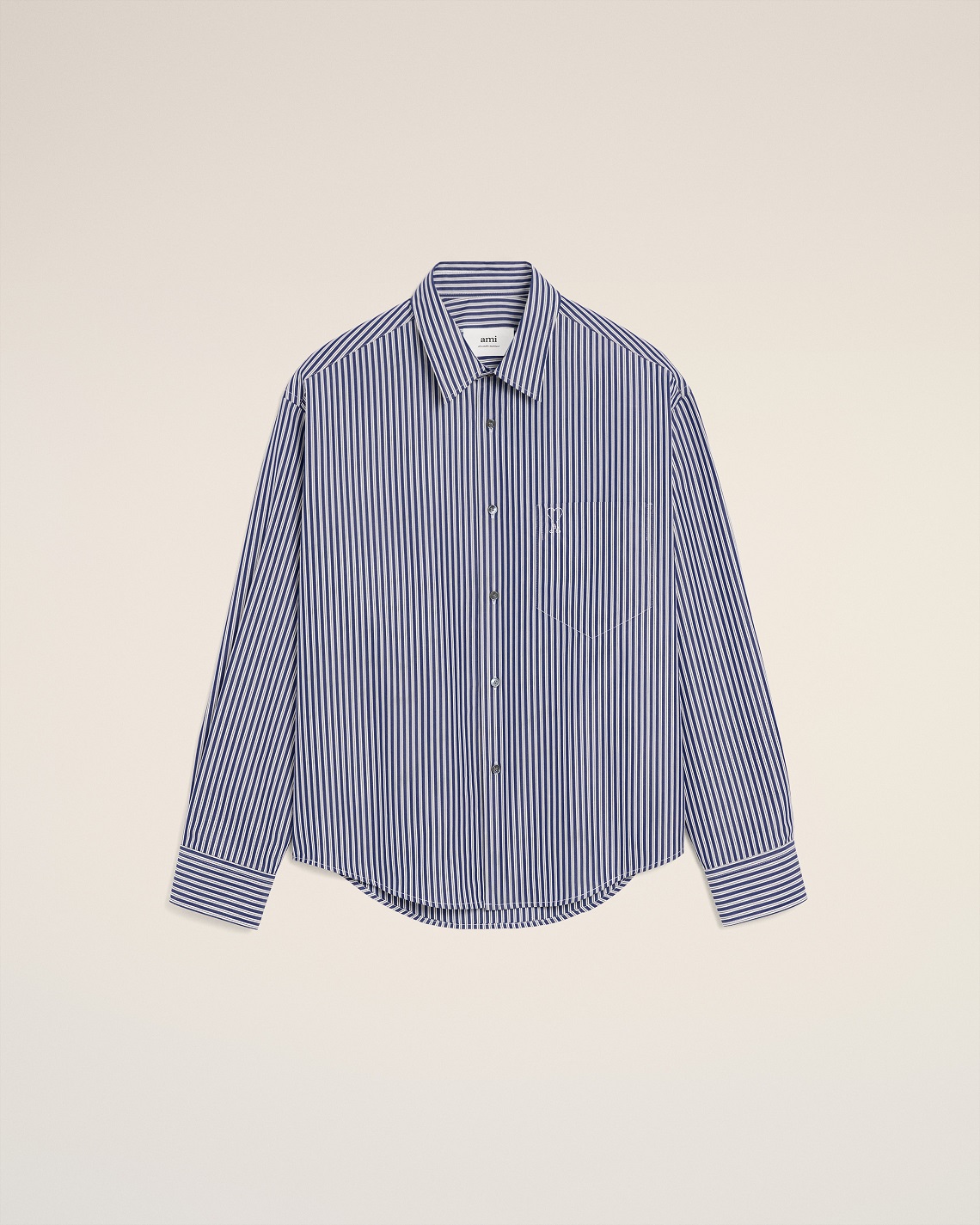 AMI PARIS de Coeur Embossed Boxy Fit Shirt in Royal Blue/White/Black Stripe