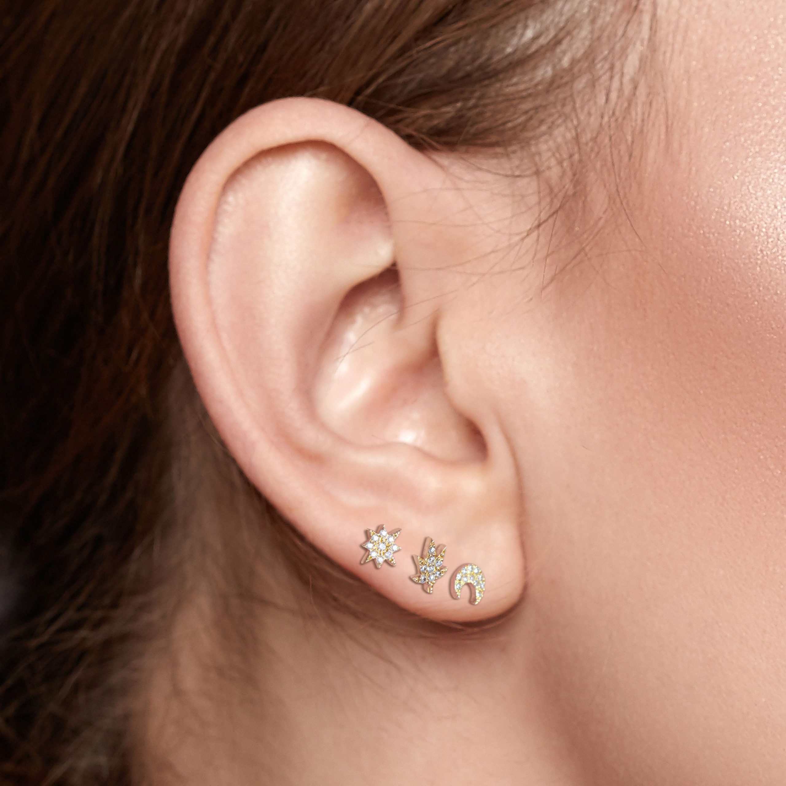 FEIDT PARIS Sun Stud Earring 18K Gold with 9 Diamonts
