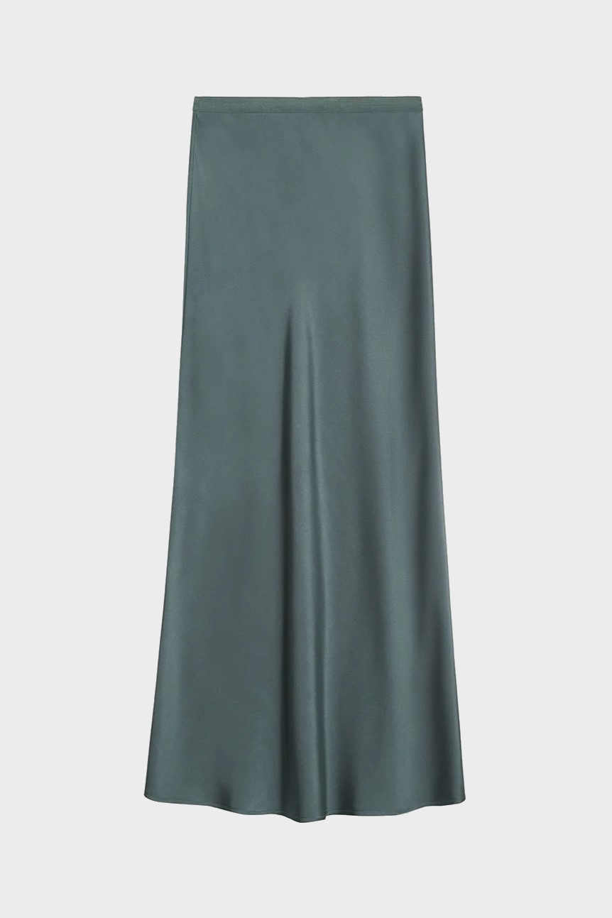 ANINE BING Bar Silk Skirt in Dark Sage S