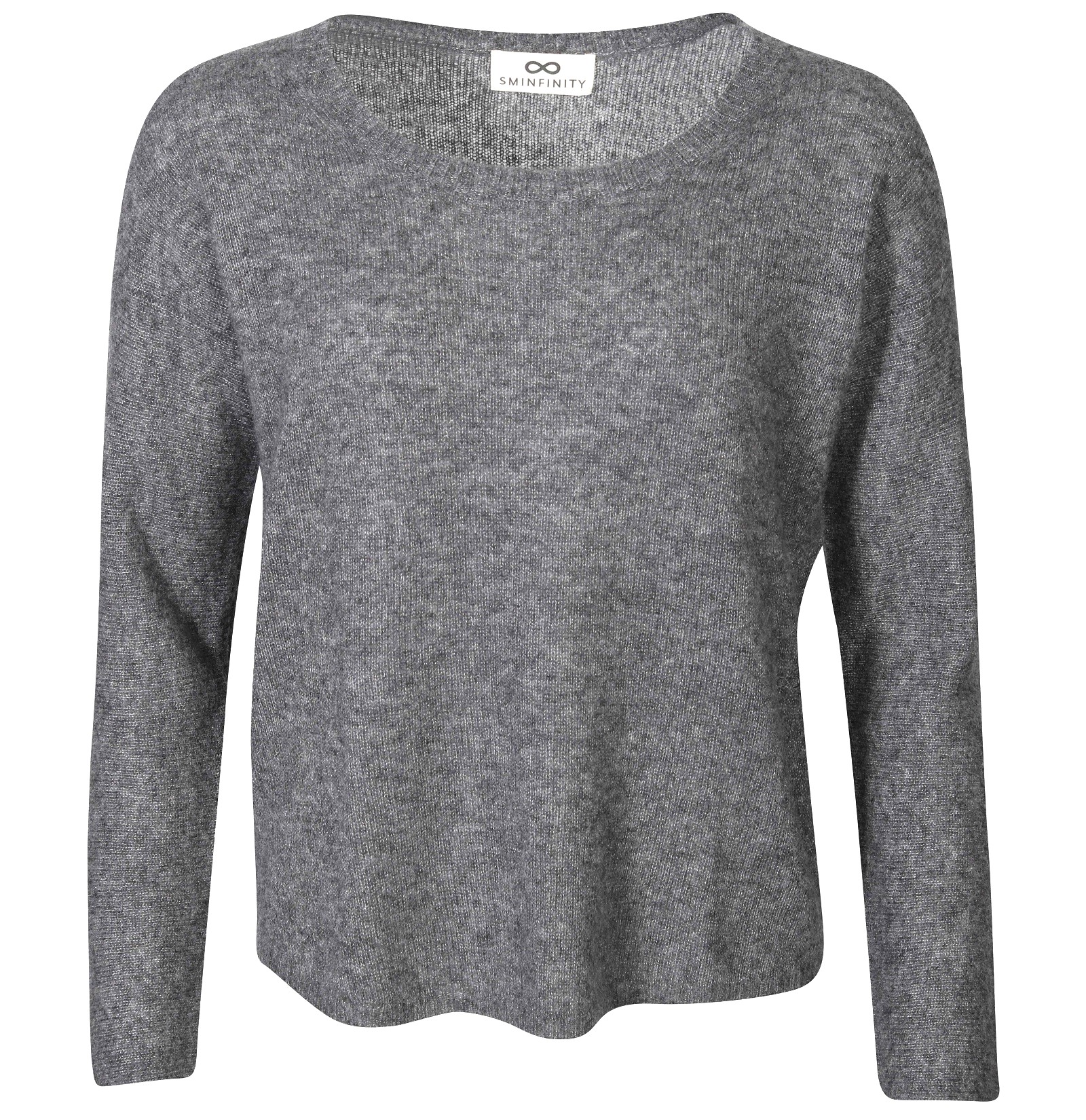 SMINFINITY Fluffy Knit Crewneck Pullover in Dark Grey Melange