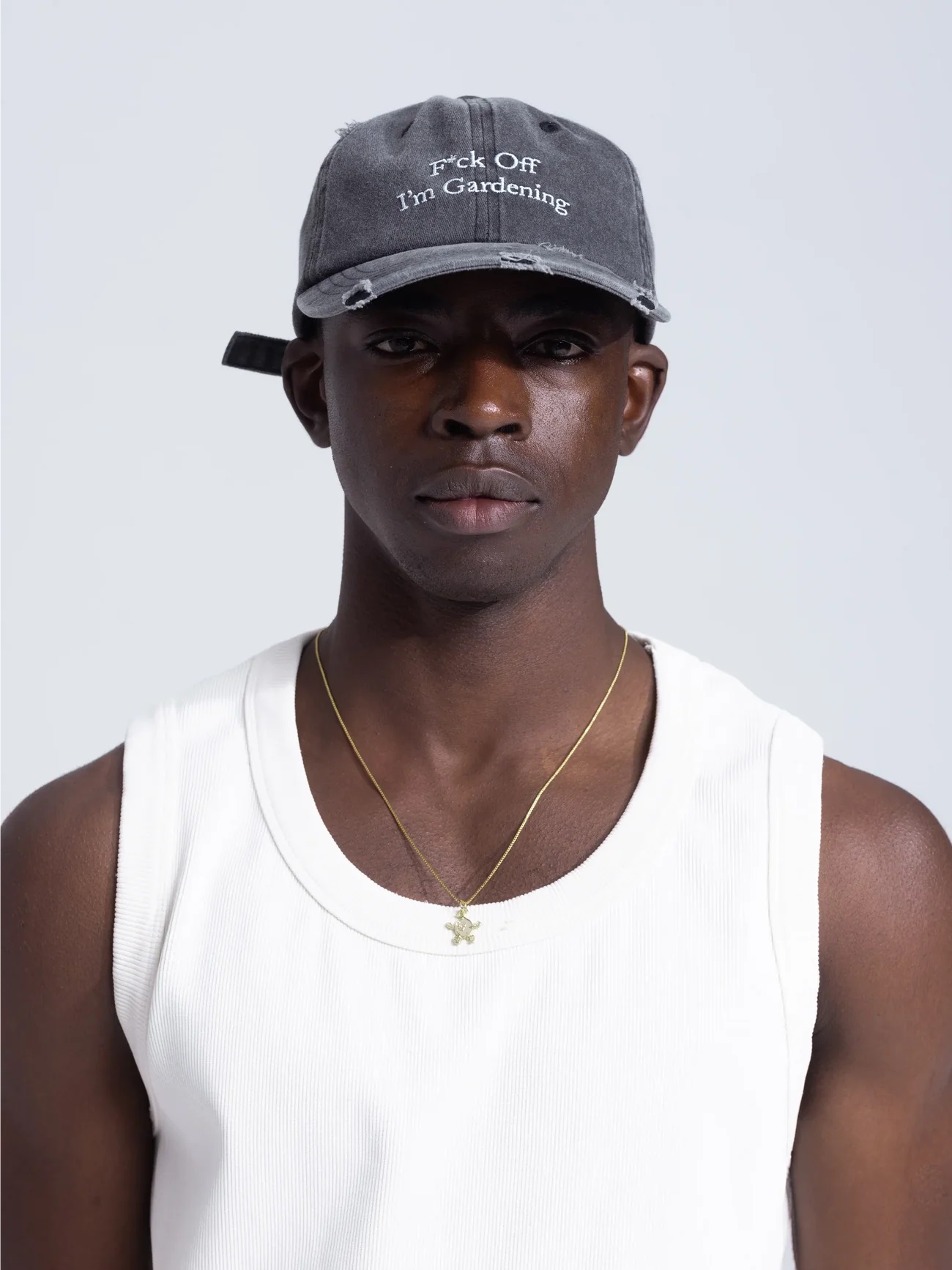 BRAM'S FRUIT ''F*ck Off'' Distressed Cap in Washed Charcoal
