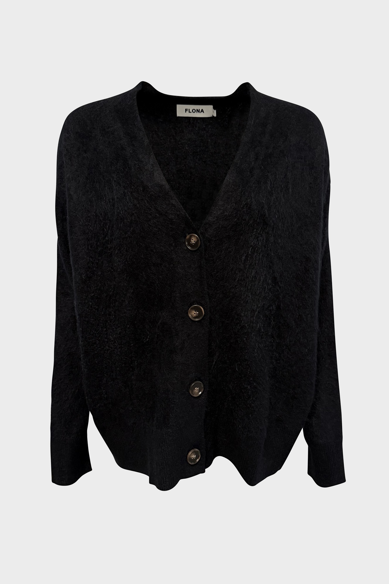 FLONA Oversize Brushed Cashmere Cardigan in Black