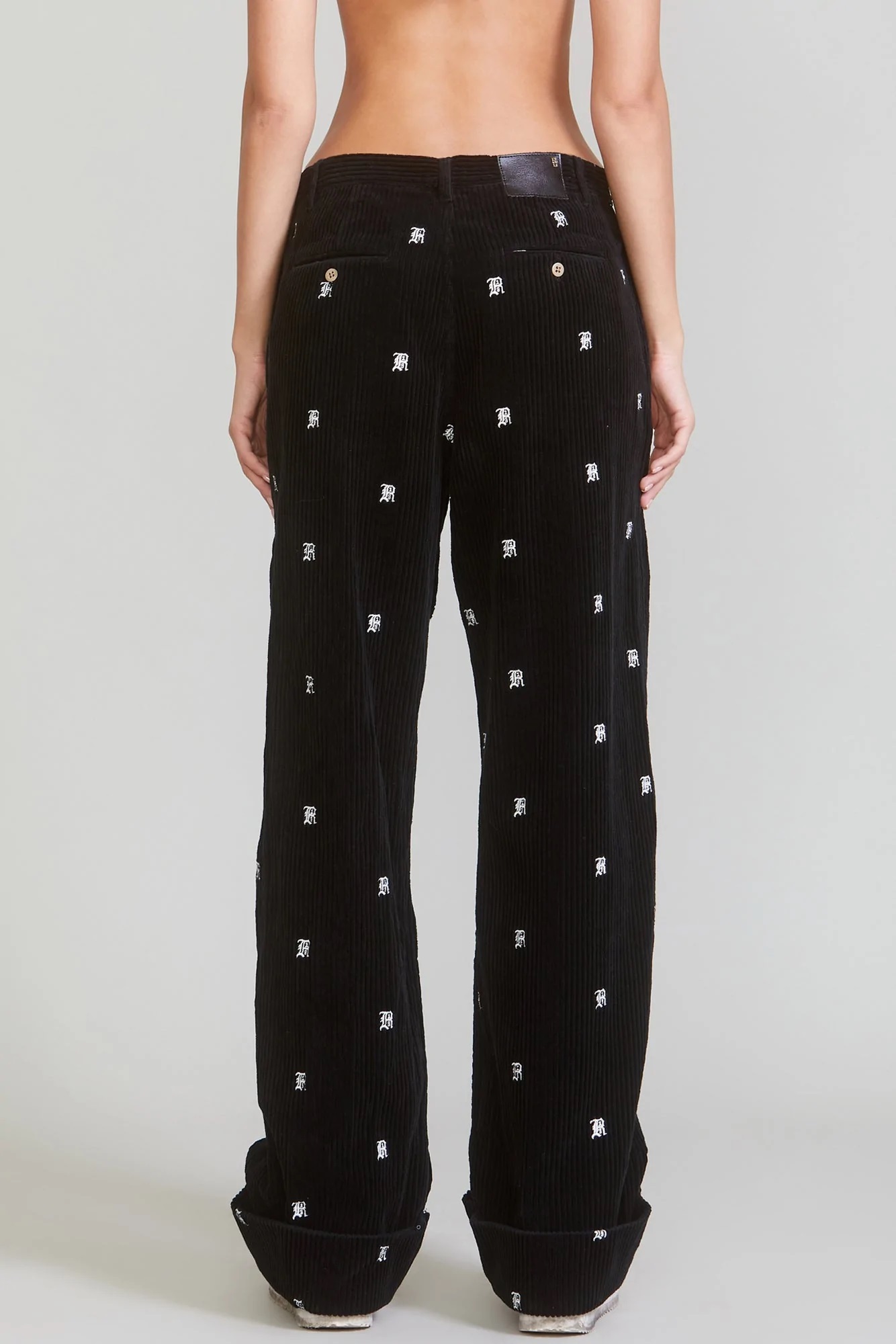 R13 Corduroy Wide Leg Chino Black/White Stitched 27