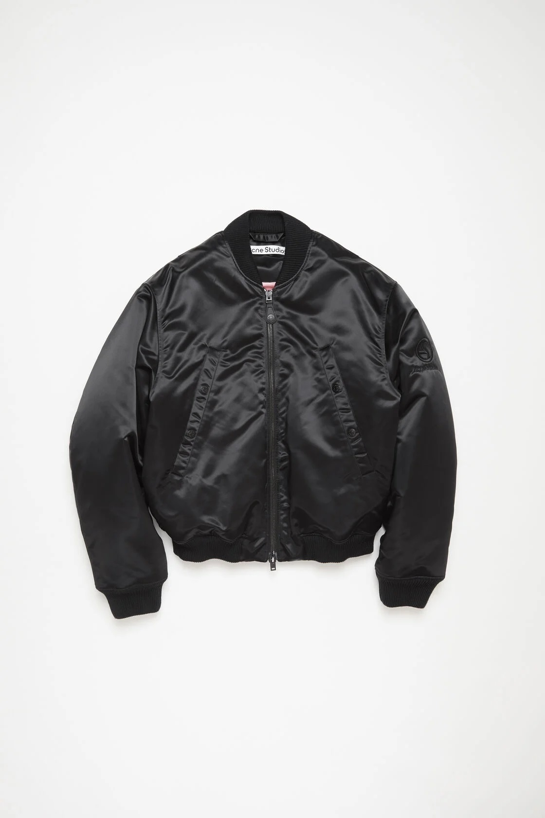 ACNE STUDIOS Shiny Padded Bomber Jacket in Black